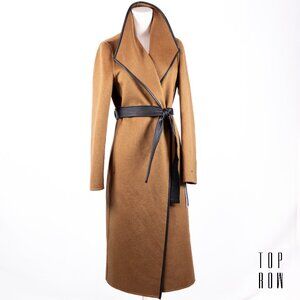 Tahari Women's Black Juliette Double Face Wool Belted Coat with Faux Leather